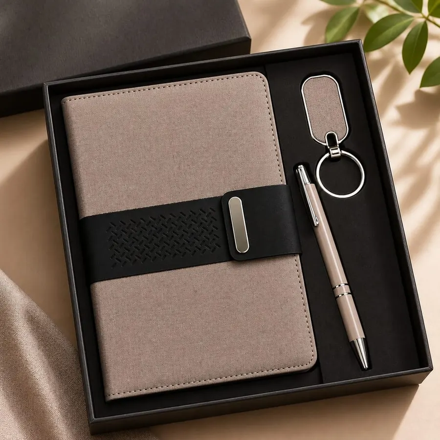 Diary, Pen & Keyring Gift Set — Taupe