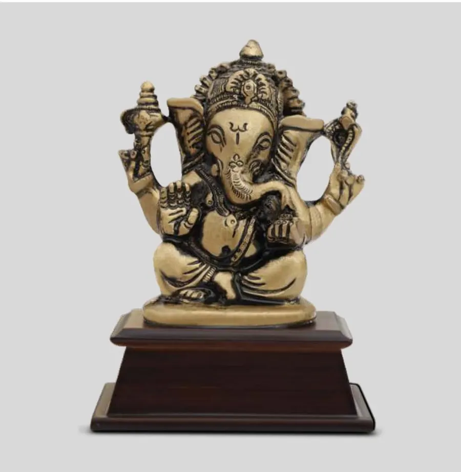 Antique Brass Ganesha Idol — Blessing Seated Pose