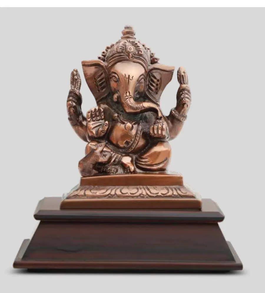 Copper-Finish Lord Ganesha Idol — Tiered Base