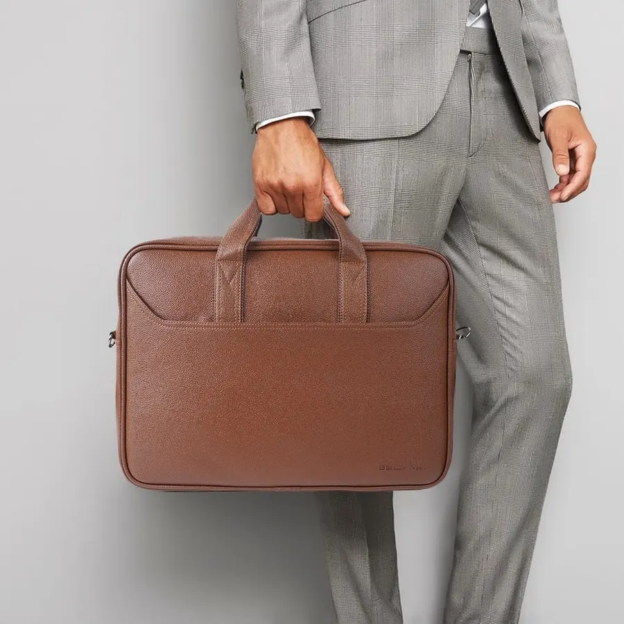 Textured Brown Leather Office Briefcase