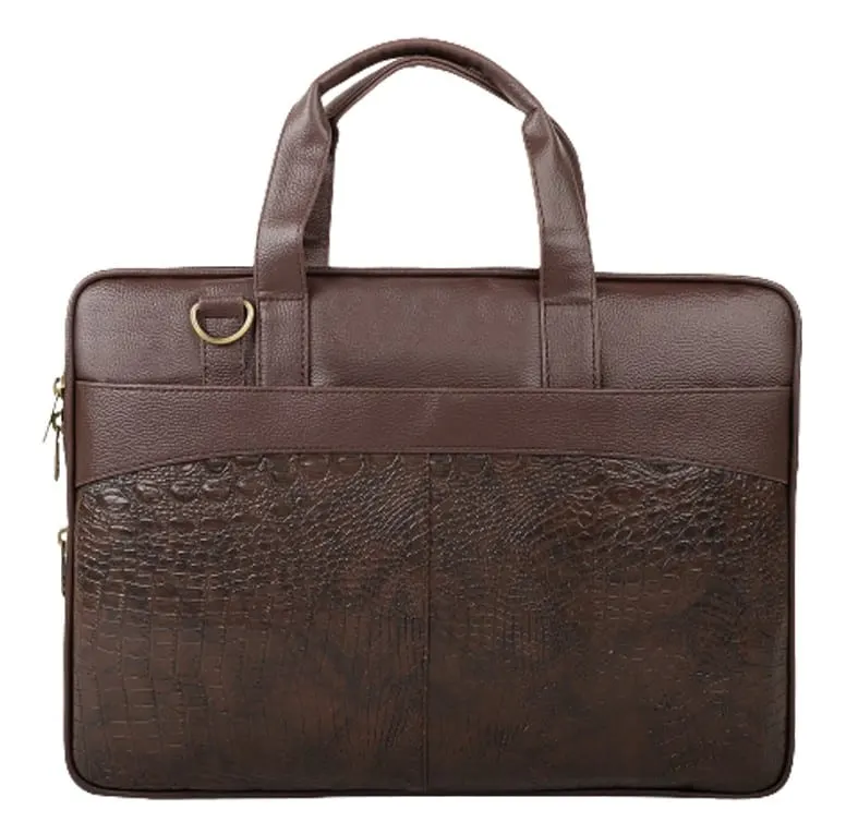 Croc-Textured Leather Laptop Briefcase