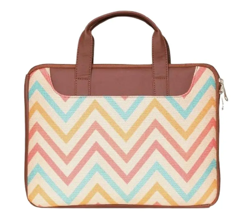 Printed Fabric & Leather Laptop Bag