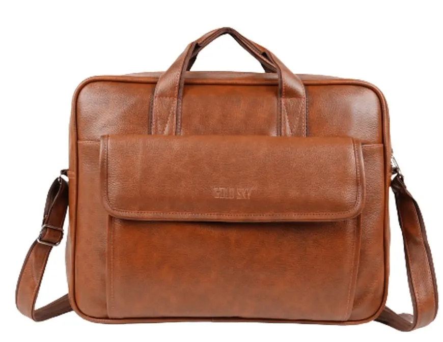 Executive Tan PU Leather Laptop Bag