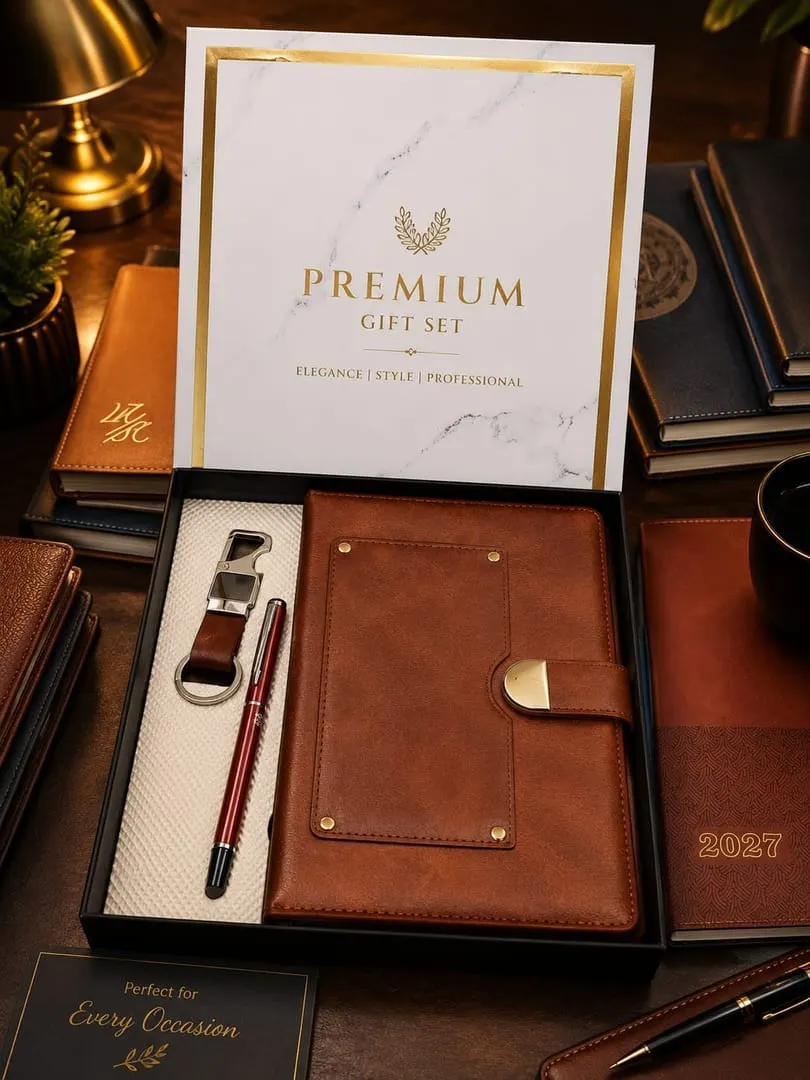 Tan Diary, Pen & Keychain Gift Set