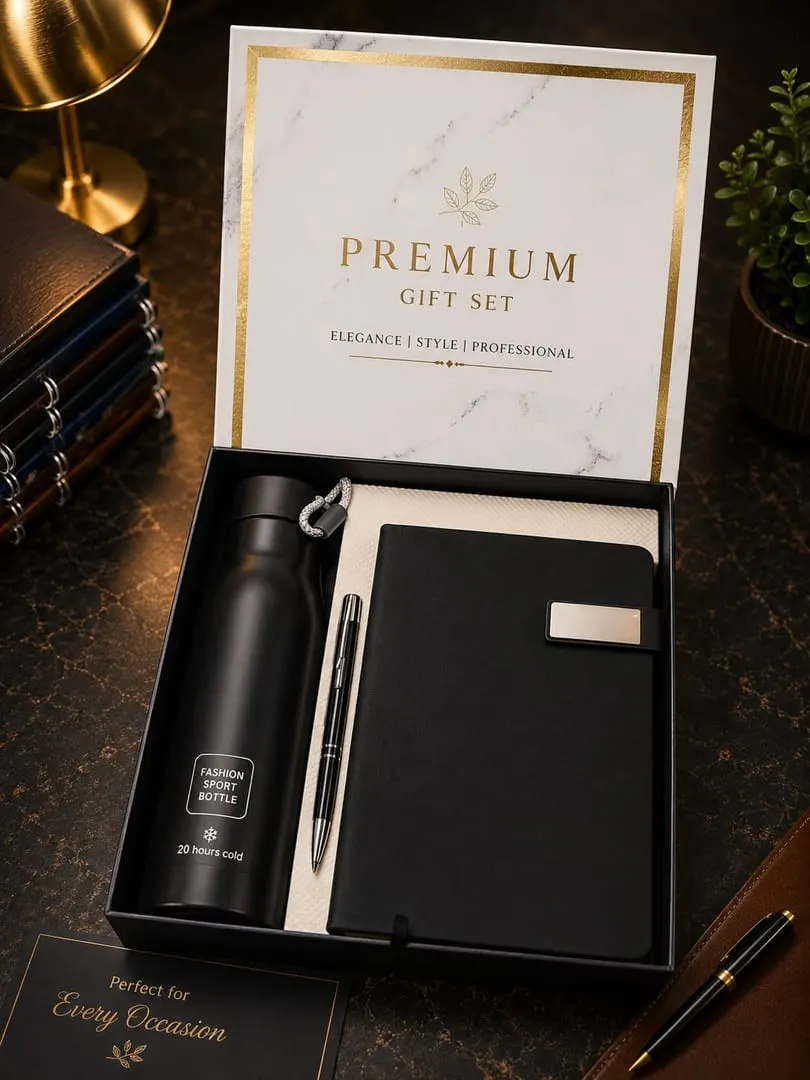 Diary, Sport Bottle & Pen Gift Set — Black