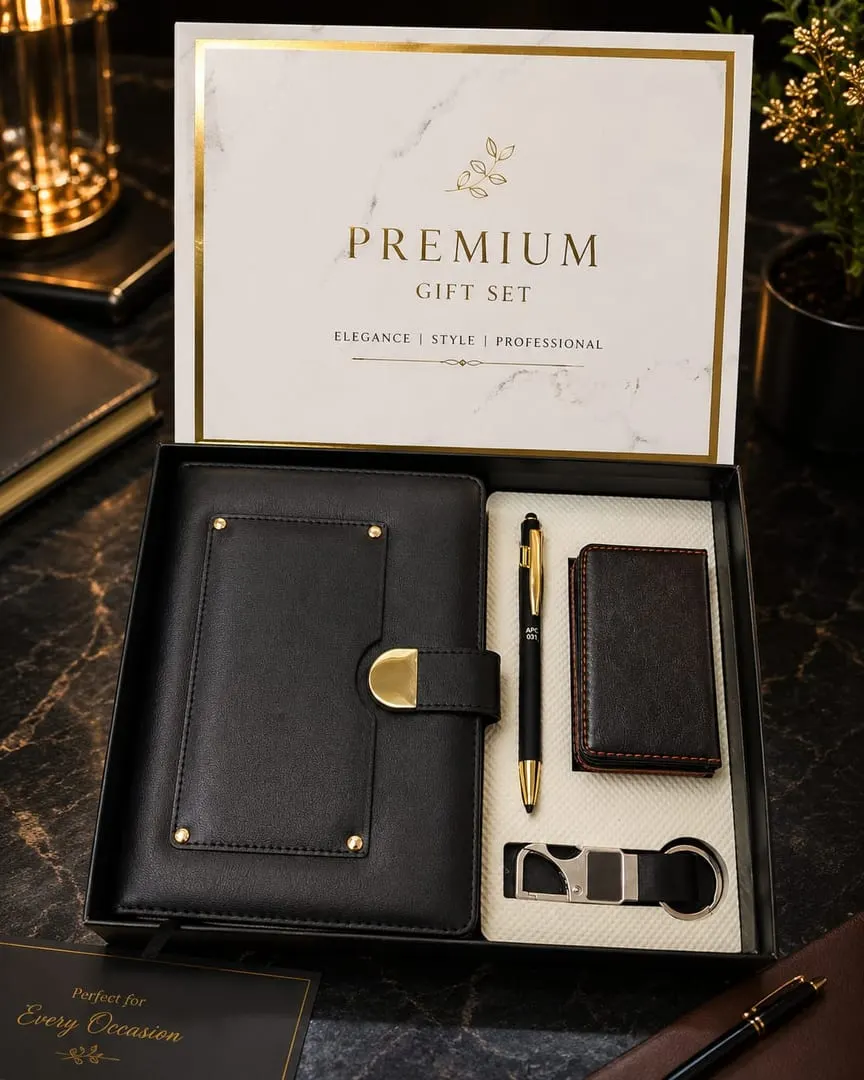 Gold-Buckle 4-Piece Executive Gift Set — Black