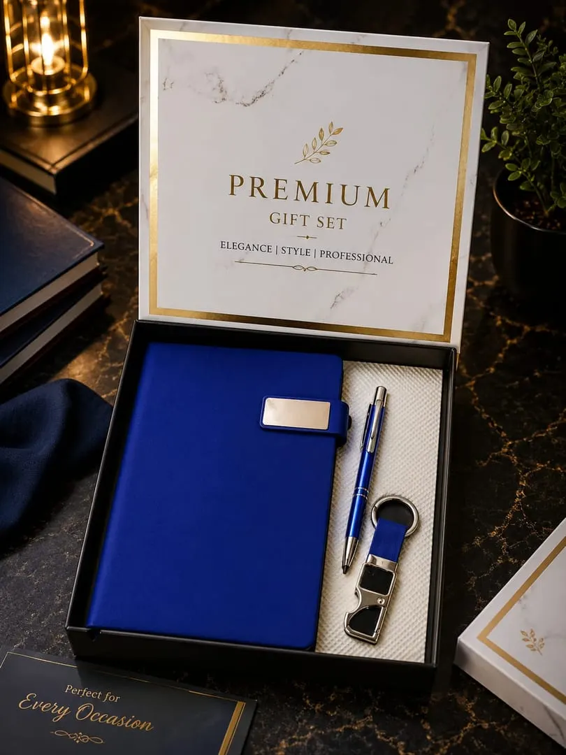 Royal Blue Diary, Pen & Keychain Gift Set