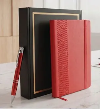 Embossed Swirl Diary & Pen Gift Set — Red