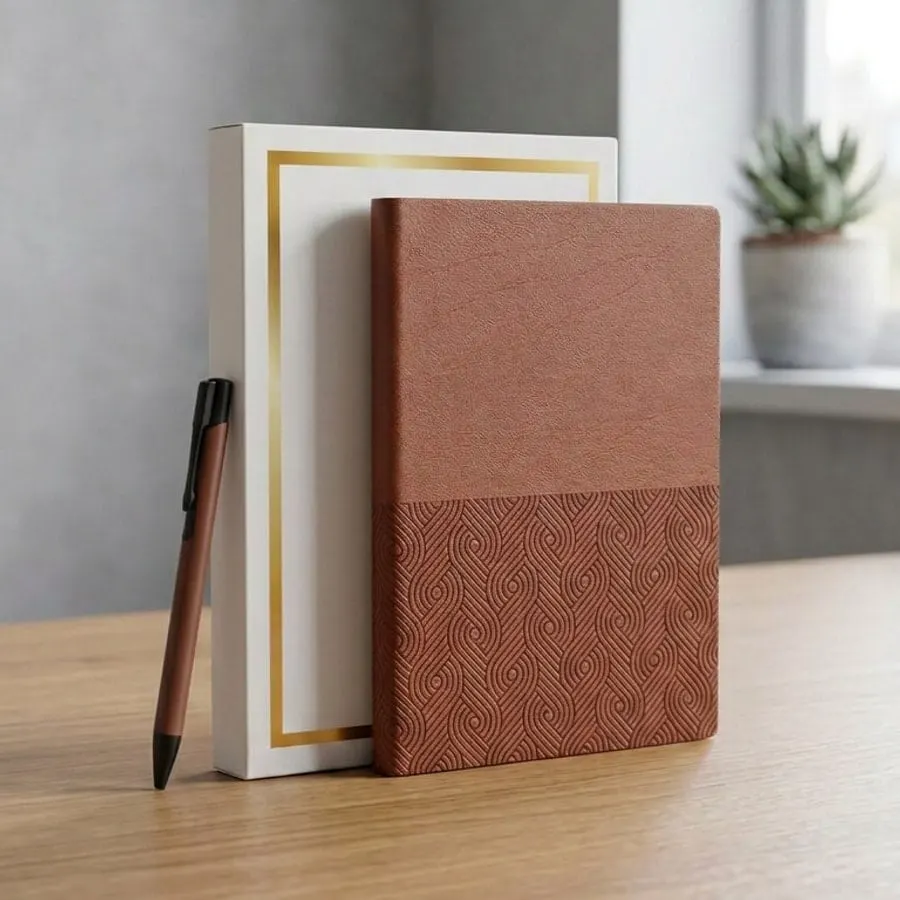 Two-Tone Embossed Diary & Pen Gift Set — Hazel