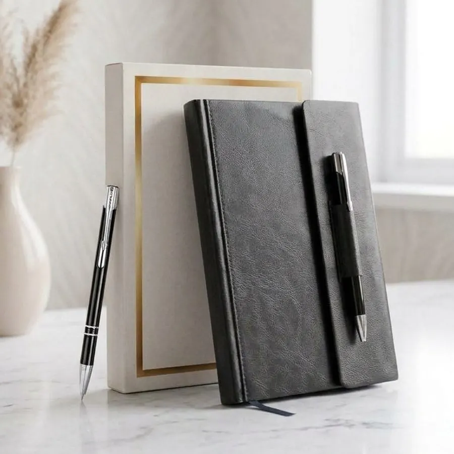 Soft-Touch Diary & Pen Gift Set — Charcoal