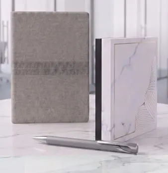 Linen-Finish Diary & Pen Gift Set — Grey