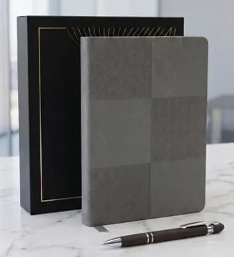 Checkerboard Panel Diary & Pen Gift Set — Grey