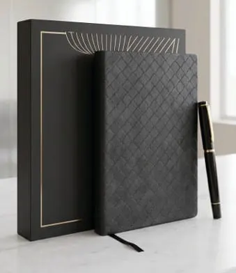 Diamond Quilted Diary & Pen Gift Set — Black
