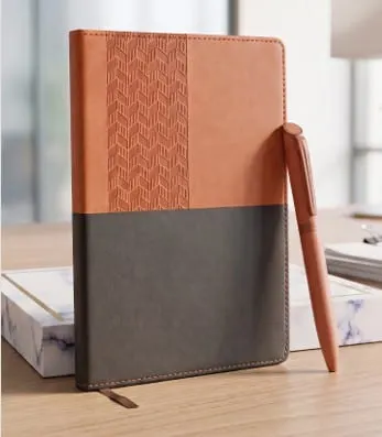 Chevron Colour-Block Diary & Pen Gift Set — Rust & Grey