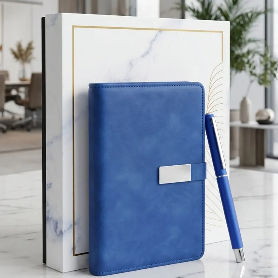 Metal-Plate Organiser & Pen Gift Set — Blue