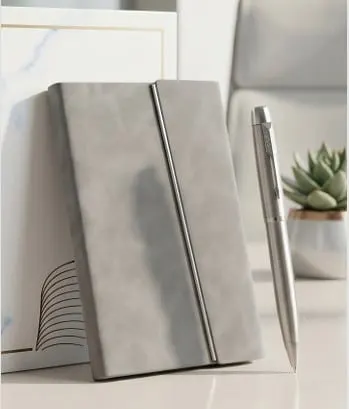 Metal-Spine Diary & Pen Gift Set — Grey