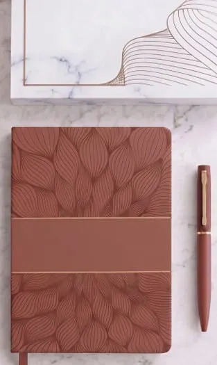 Leaf-Embossed Band Diary & Pen Gift Set — Terracotta