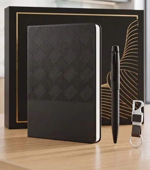 Geometric-Embossed 3-in-1 Gift Set — Black