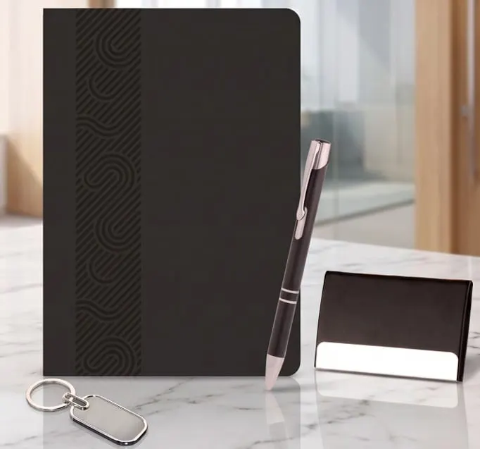 Wave-Embossed 4-in-1 Gift Set — Black