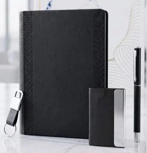 Diagonal-Emboss 4-in-1 Gift Set — Black
