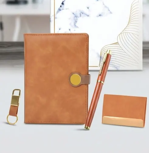 Gold-Button 4-in-1 Gift Set — Tan