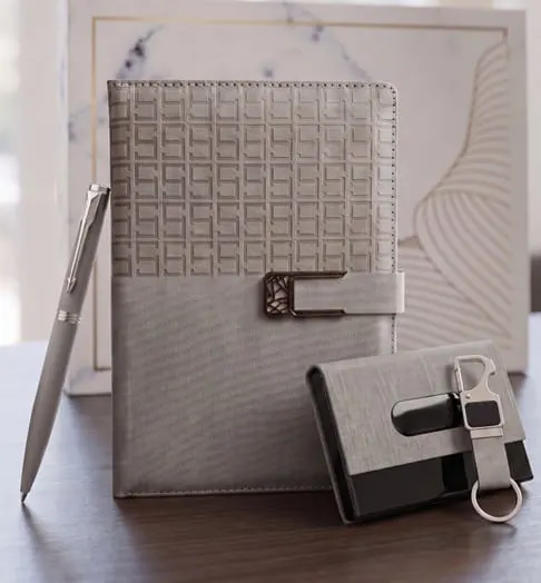 Grid-Emboss 4-in-1 Gift Set — Grey