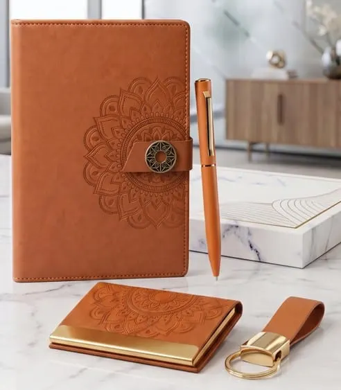 Mandala-Emboss 4-in-1 Gift Set — Tan