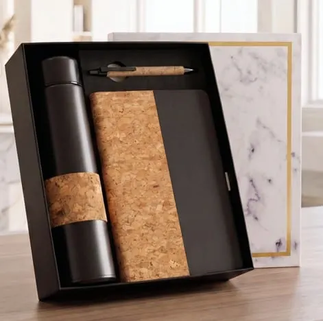 Cork-Panel Flask, Diary & Pen Gift Set