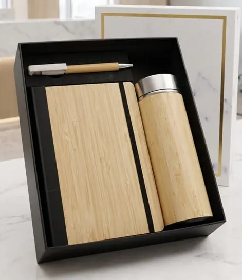 Bamboo Diary & Flask Gift Set