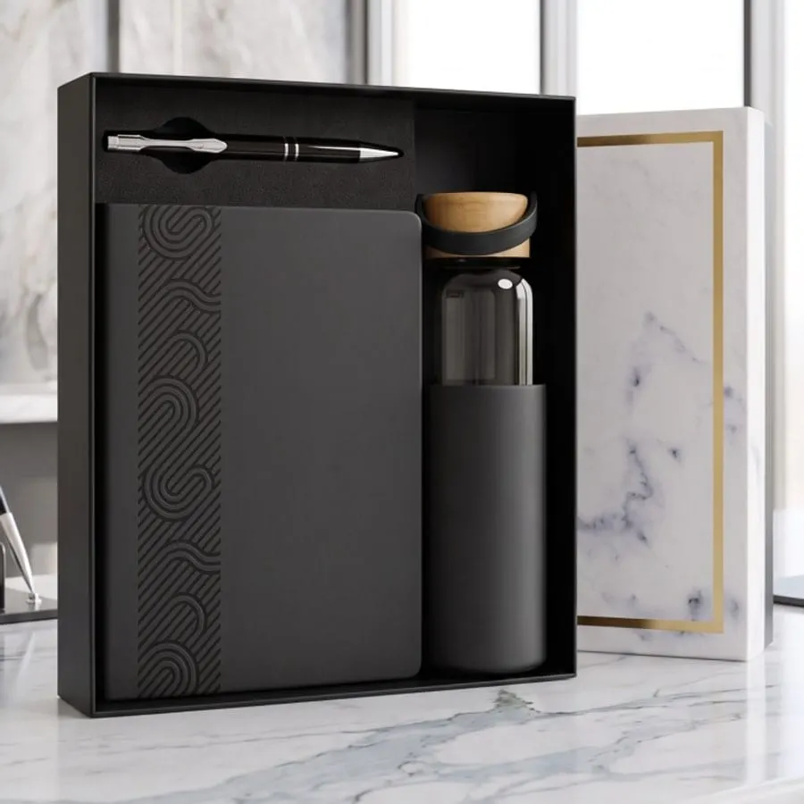 Wave-Emboss Diary & Bottle Gift Set