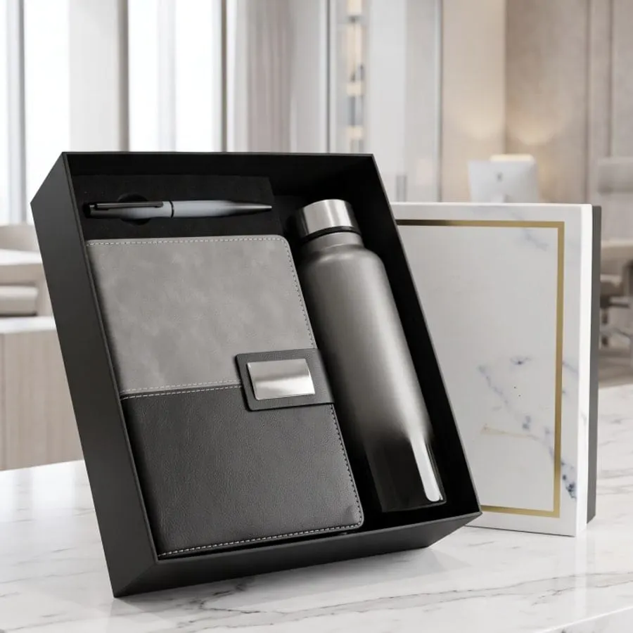 Diary & Steel Bottle Gift Set — Grey