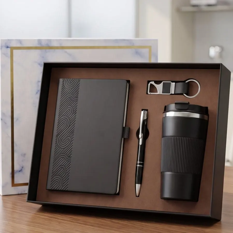 Diary, Tumbler & Keychain Gift Set — Brown