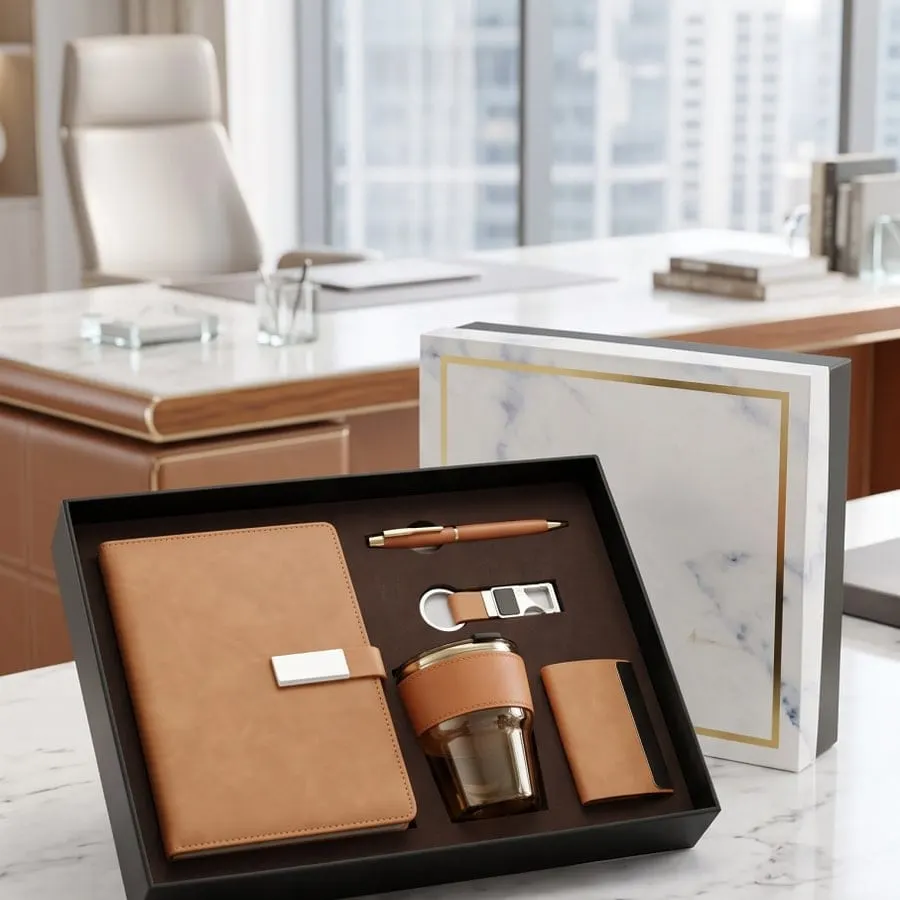 Diary, Tumbler & Card Holder Gift Set — Tan