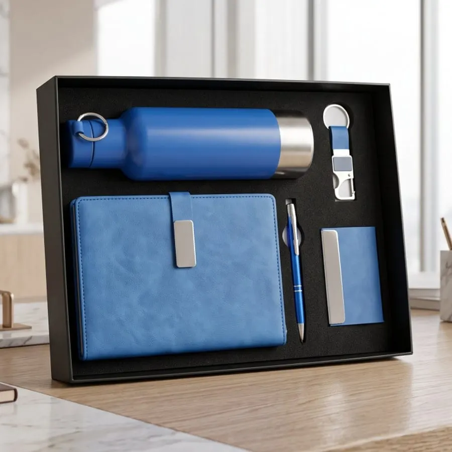 Five-Piece Diary & Bottle Gift Set — Blue