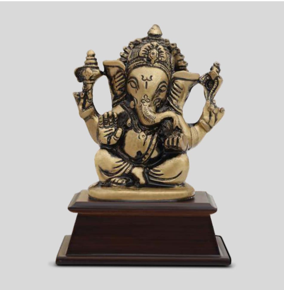 Antique Brass Ganesha Idol — Blessing Seated Pose