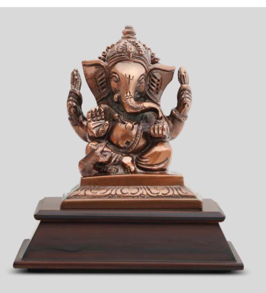Copper-Finish Lord Ganesha Idol — Tiered Base