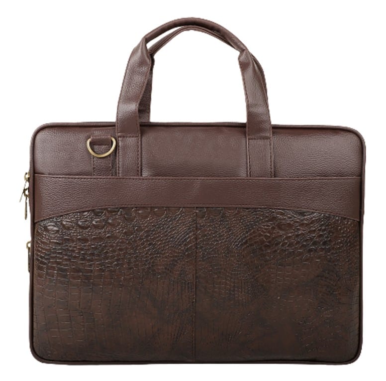 Croc-Textured Leather Laptop Briefcase