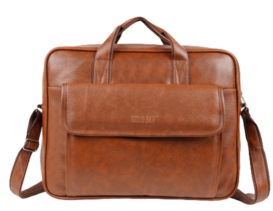 Executive Tan PU Leather Laptop Bag