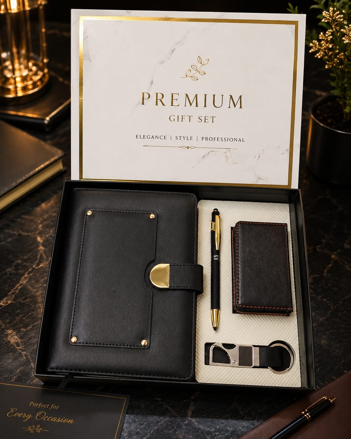 Gold-Buckle 4-Piece Executive Gift Set — Black