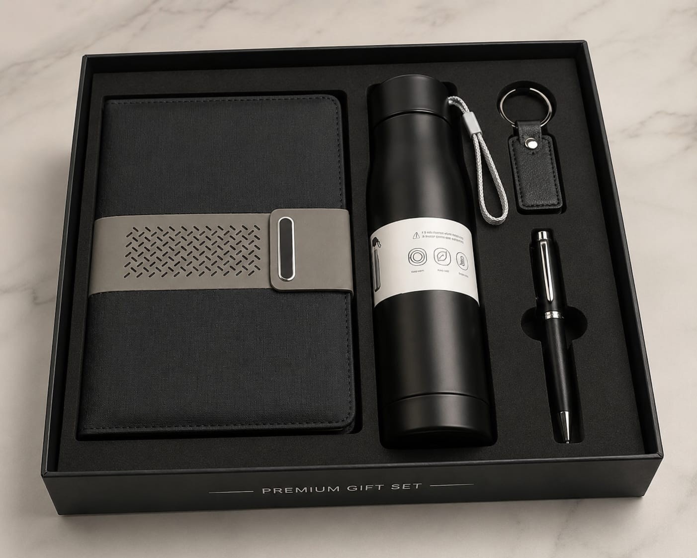 Diary, Bottle & Pen Gift Set — Charcoal