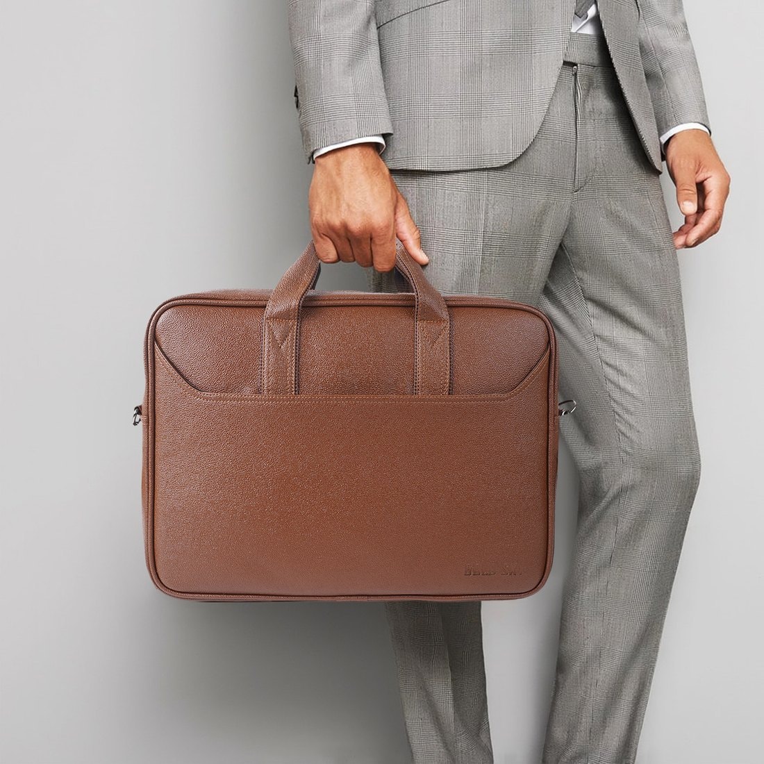 Textured Brown Leather Office Briefcase