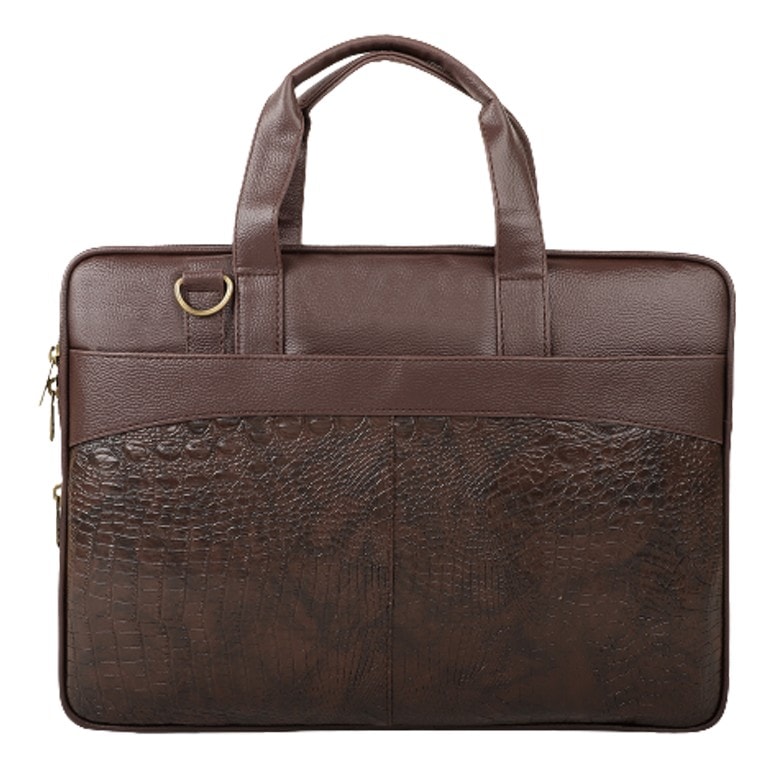Croc-Textured Leather Laptop Briefcase