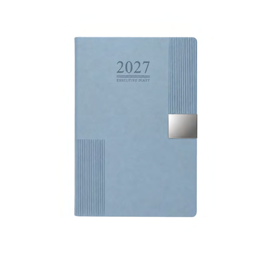 Ribbed Metal-Plate Planner Diary — Light Blue