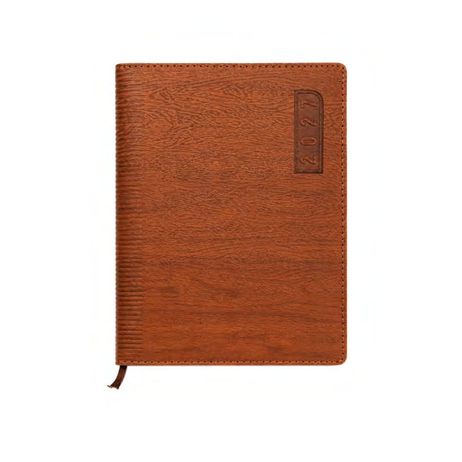 Ribbed-Spine 2027 Planner Diary — Wood Brown